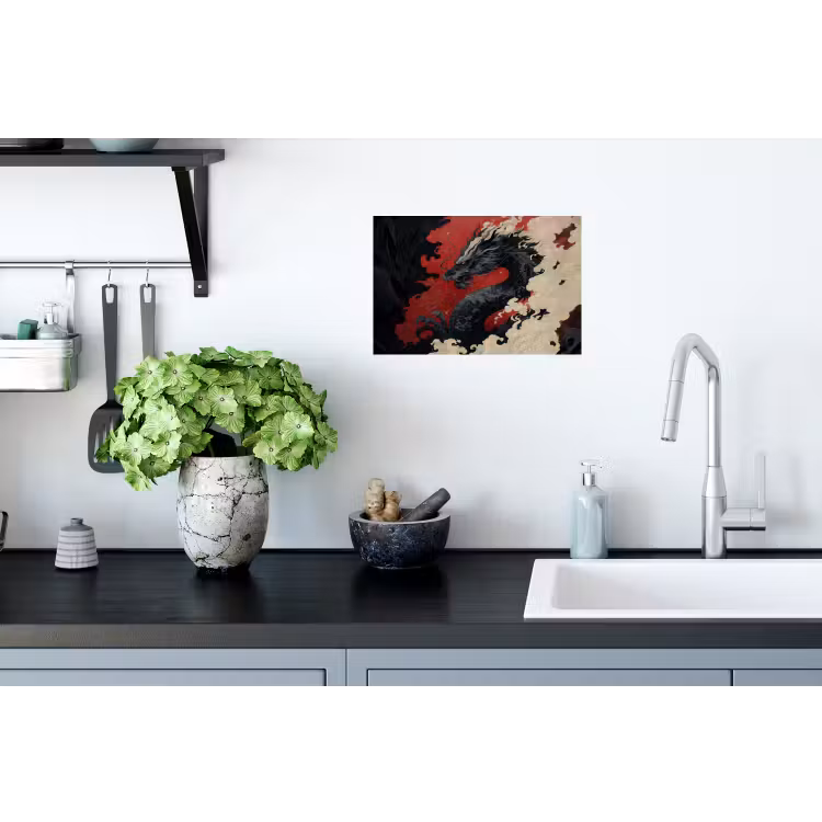 Zwarte draak - Rookwolken - Rood Muursticker klein -keuken