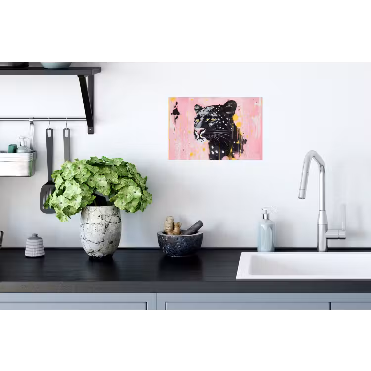 Zwart - Panter - Roze - Abstract Muursticker klein -keuken