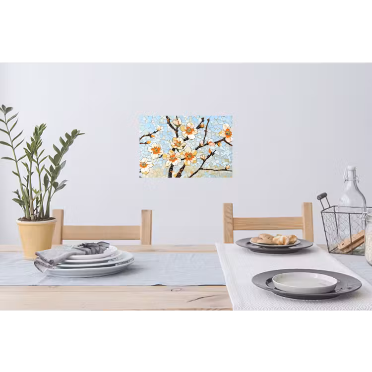 Bloesems - Wit - Mozaïek - Tak Muursticker klein -eettafel