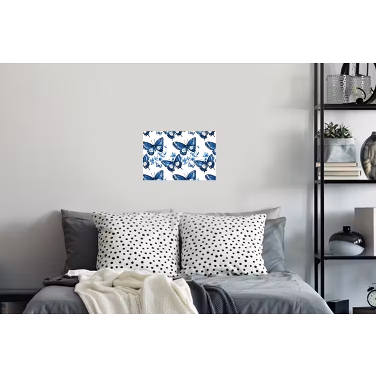 Blauw - Vlinders - Bloemen - Wit Muursticker klein 286 -slaapkamer