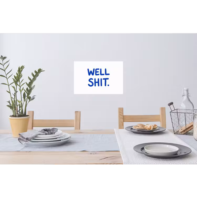 Blauw - Quote - Wit Muursticker klein -eettafel