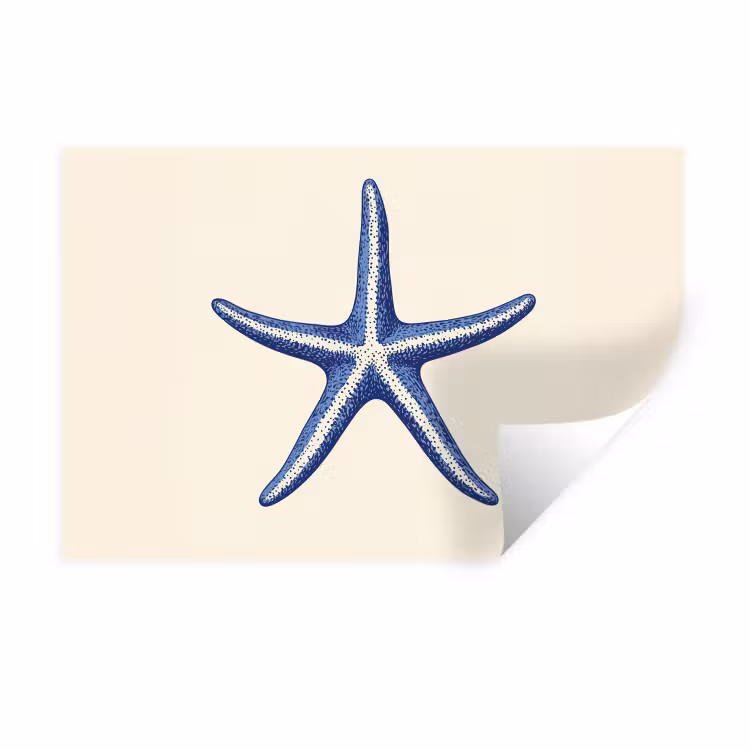 Blauwe zeester - Minimalistisch - Beige Muursticker klein -3d