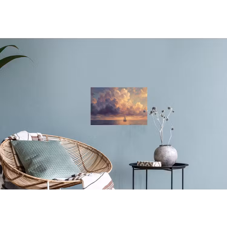 Boot - Zonsondergang - Zee - Natuur - Goud Muursticker klein -plant
