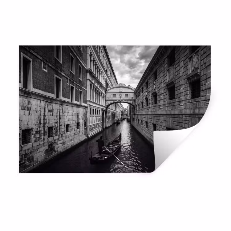 Boot - Waterweg - Stad - Zwart-wit - Architectuur Muursticker klein -3d