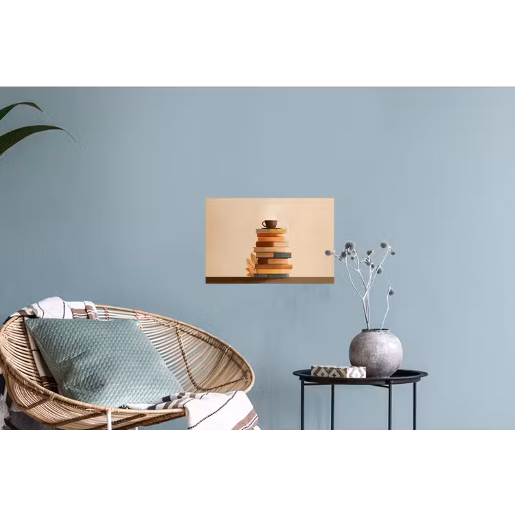 Boeken - Toren - Koffie - Beige Muursticker klein -plant