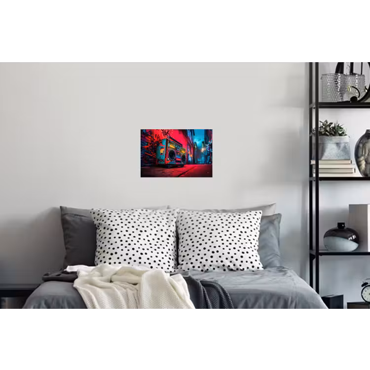Boombox - Rood - Graffiti - Neon Muursticker klein -slaapkamer