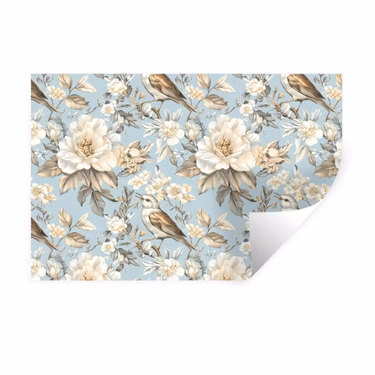 Botanisch - Zangvogel - Blauw Muursticker klein 286 -3d