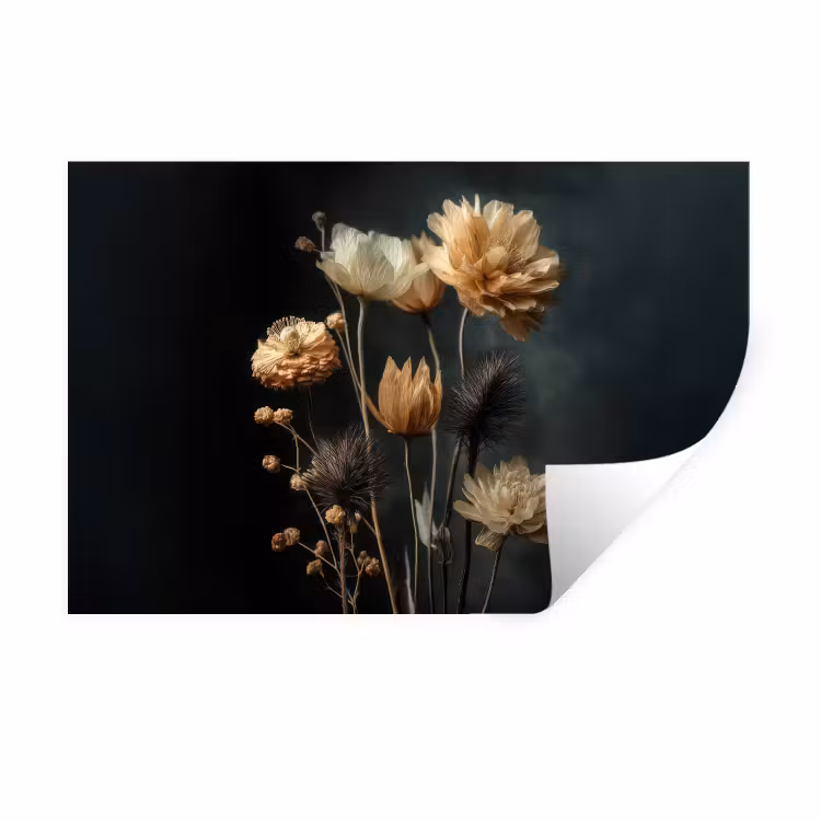 Boeket - Bloemen - Licht - Zwart Muursticker klein -3d
