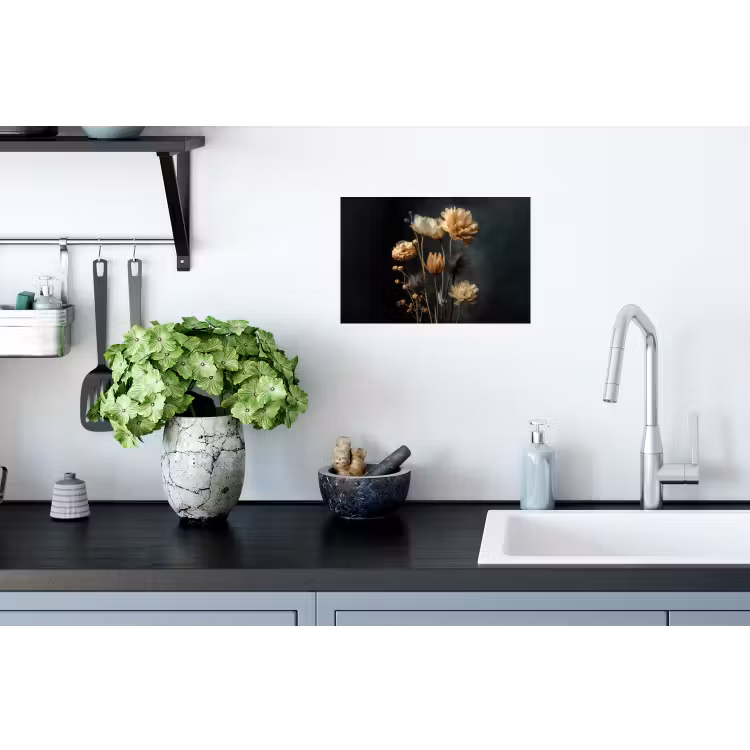 Boeket - Bloemen - Licht - Zwart Muursticker klein -keuken