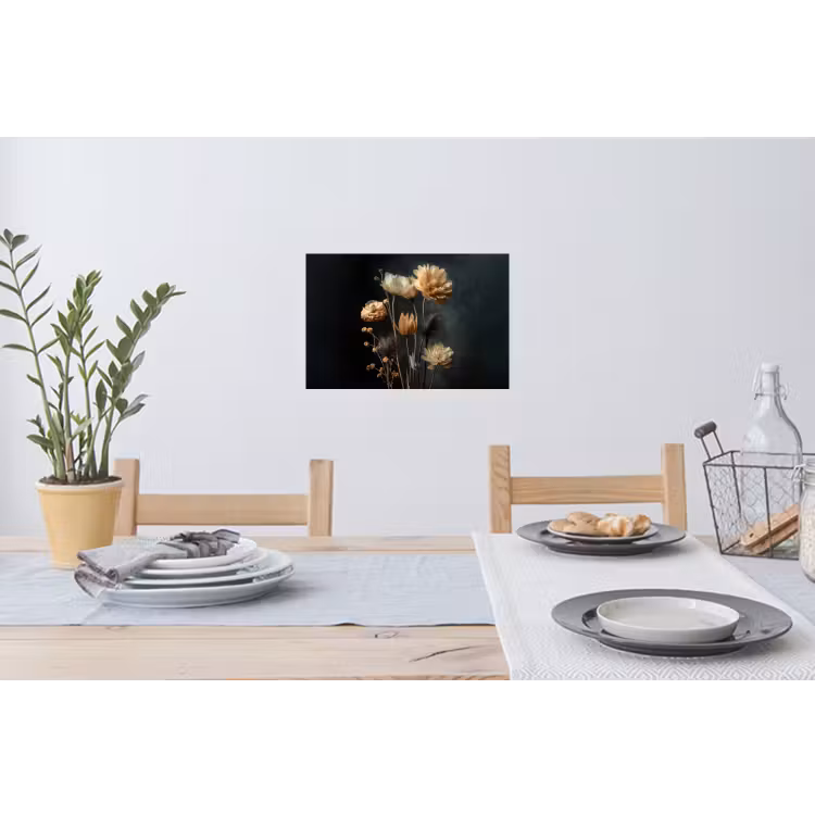 Boeket - Bloemen - Licht - Zwart Muursticker klein -eettafel