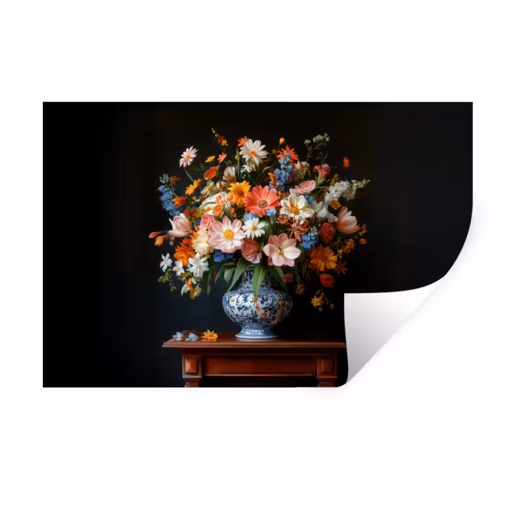 Boeket - Roze - Bloemen - Vaas Muursticker klein -3d