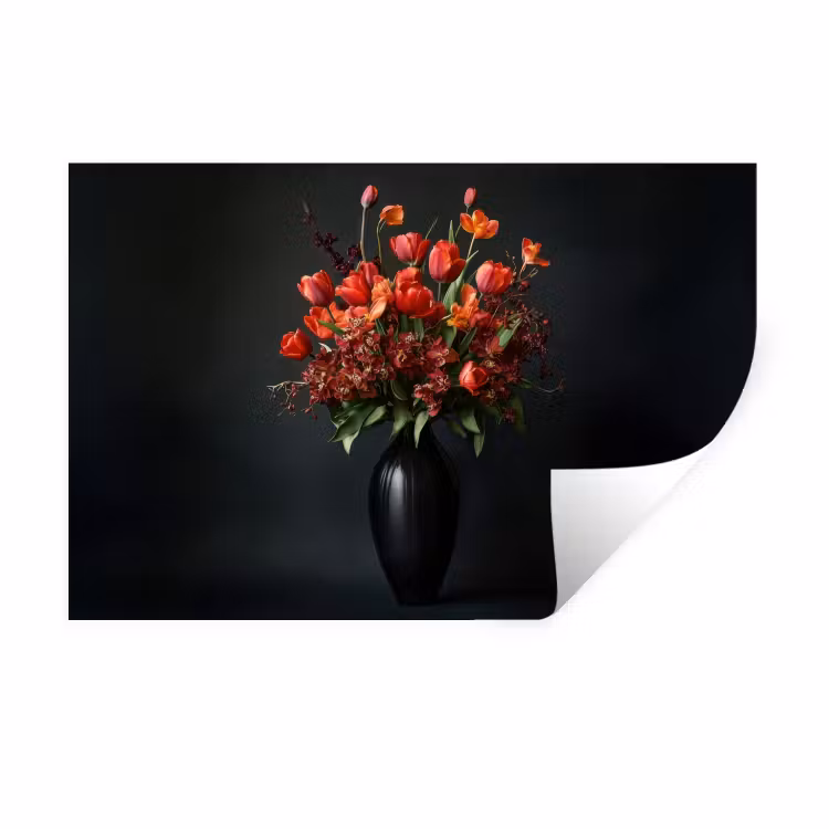 Boeket - Tulpen - Vaas - Rood Muursticker klein -3d