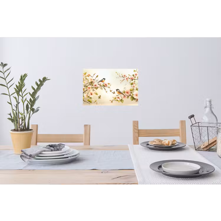 Takken - Bloemen - Vogeltjes - Roze Muursticker klein -eettafel