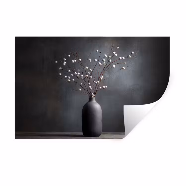 Takken - Vaas - Bolletjes - Wit Muursticker klein -3d
