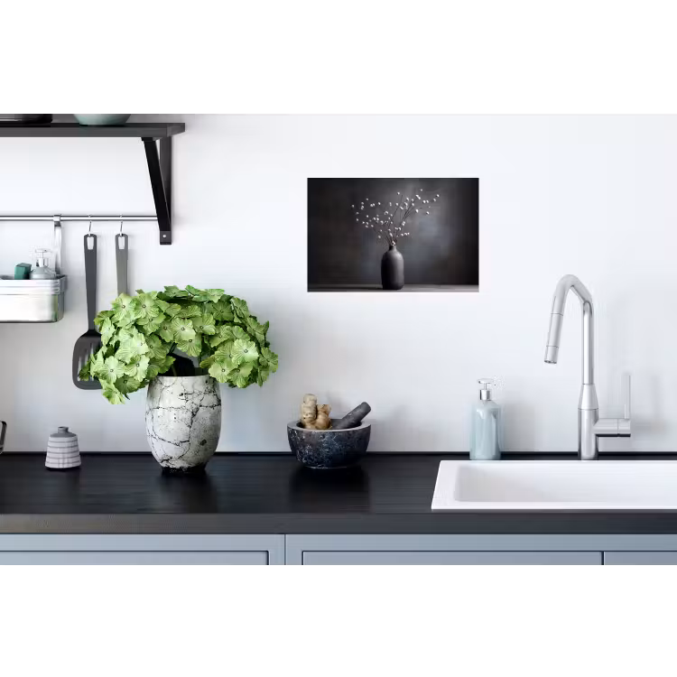 Takken - Vaas - Bolletjes - Wit Muursticker klein -keuken