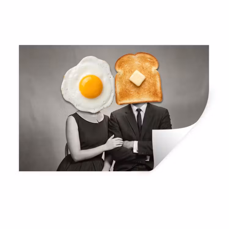 Ontbijt - Koppel - Ei - Brood Muursticker klein -3d