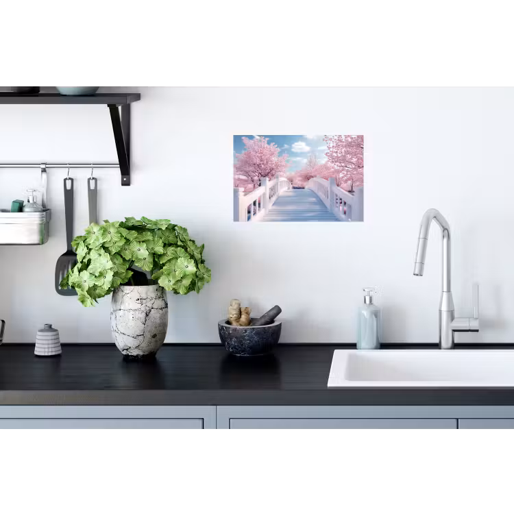 Brug - Kersenbomen - Wit Muursticker klein -keuken
