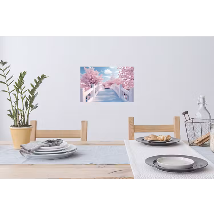 Brug - Kersenbomen - Wit Muursticker klein -eettafel