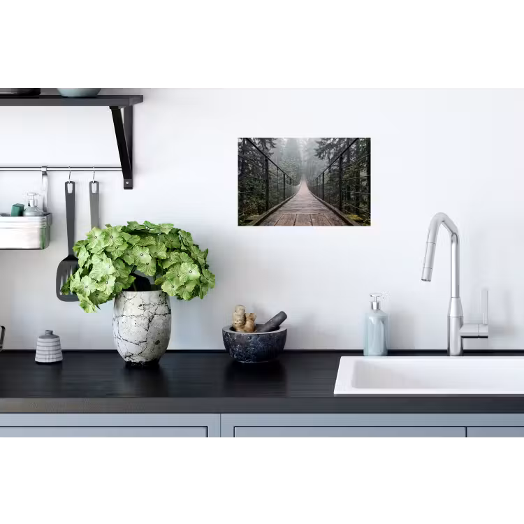 Brug - Bos - Mist - Natuur Muursticker klein -keuken