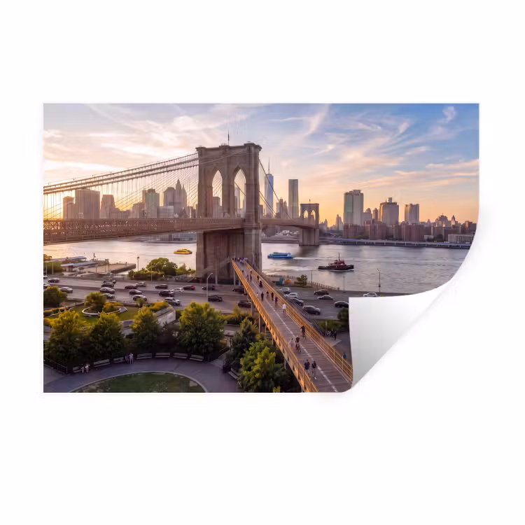 Brug - Rivier - Stad - Zonsondergang - Architectuur Muursticker klein -3d