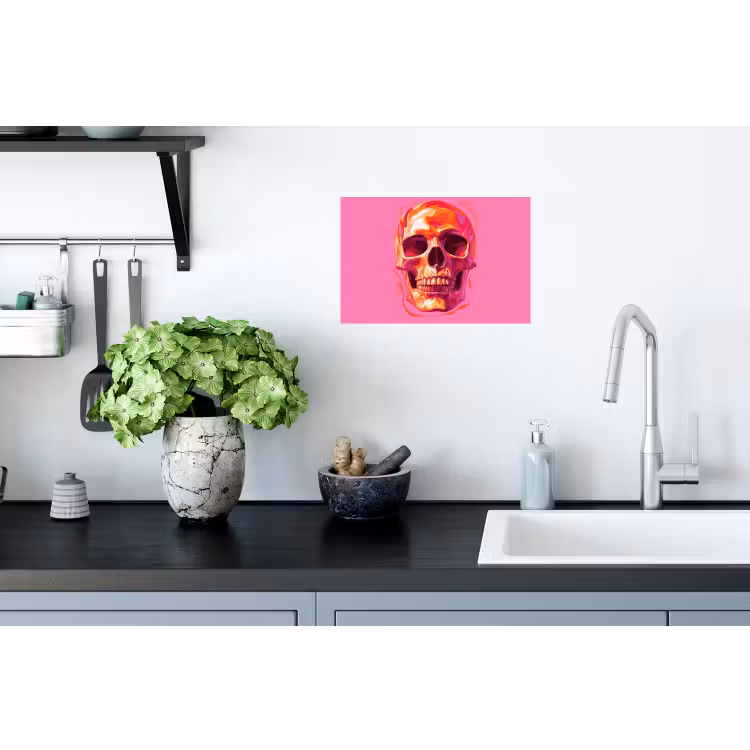 Felroze - Tanden - Schedel Muursticker klein -keuken