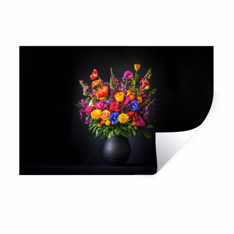 Felgekleurd - Bloemen - Vaas Muursticker klein -3d
