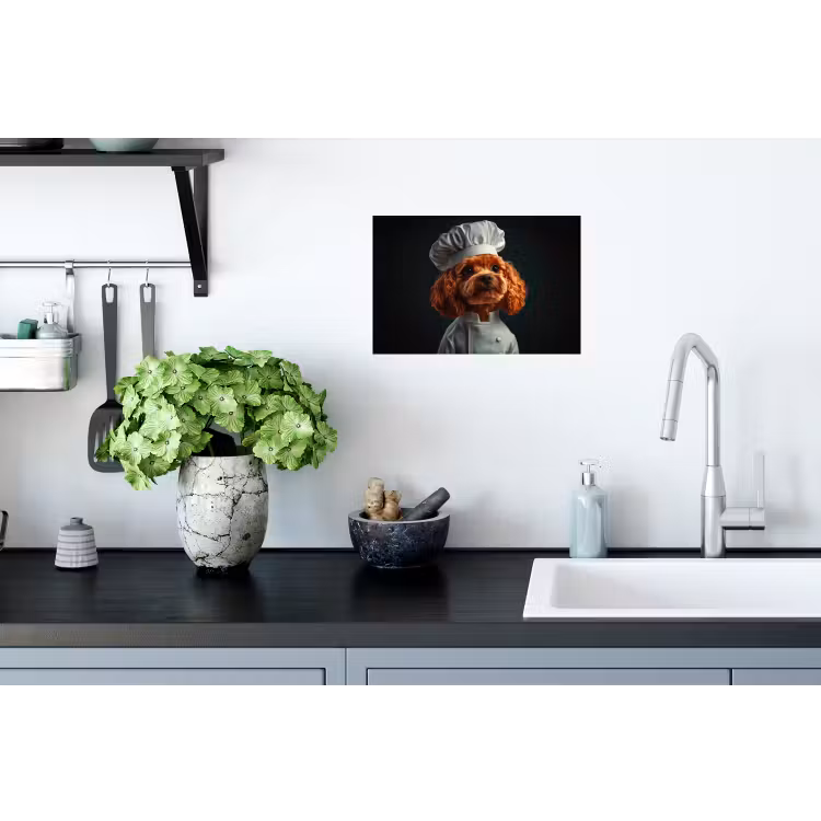 Bruin - Kok - Hondje Muursticker klein -keuken