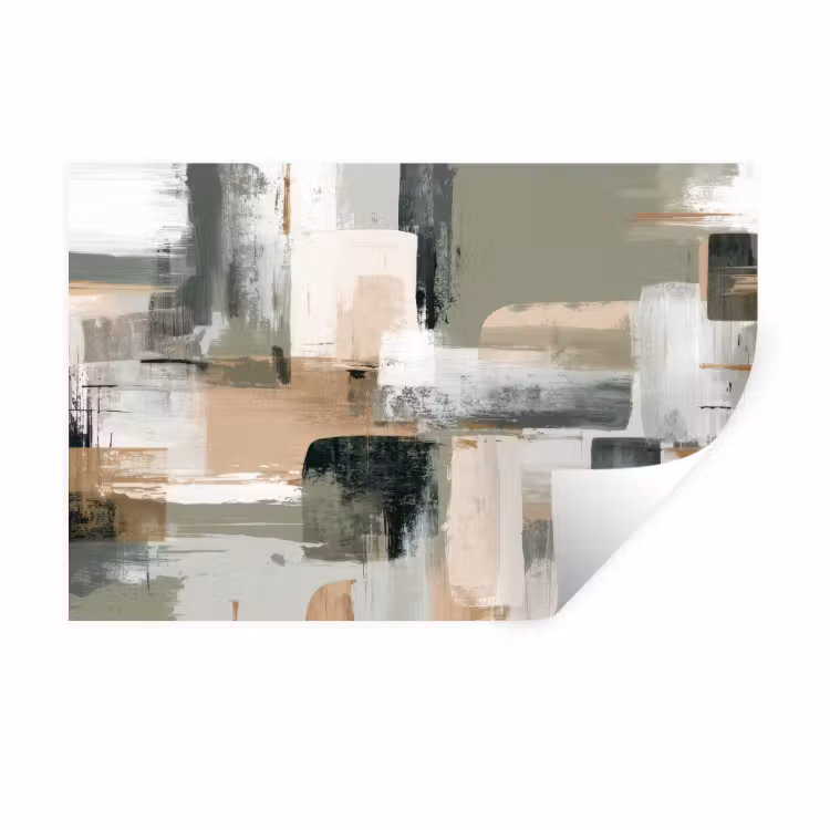 Penseelstreken - Abstract - Aardetinten Muursticker klein -3d
