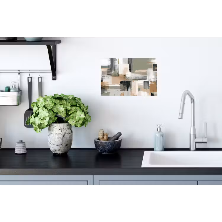 Penseelstreken - Abstract - Aardetinten Muursticker klein -keuken