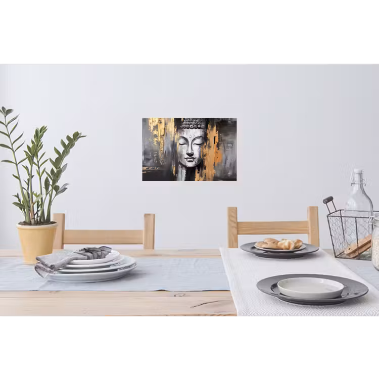 Boedhha - Penseelstreken - Goud - Abstract Muursticker klein -eettafel