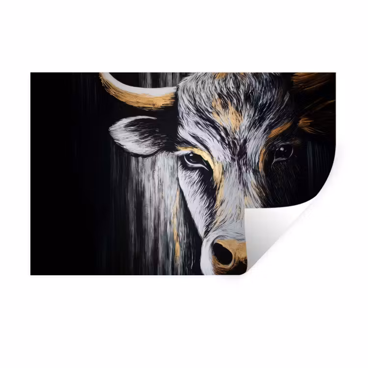 Stier - Hoorns - Snuit - Goud Muursticker klein -3d
