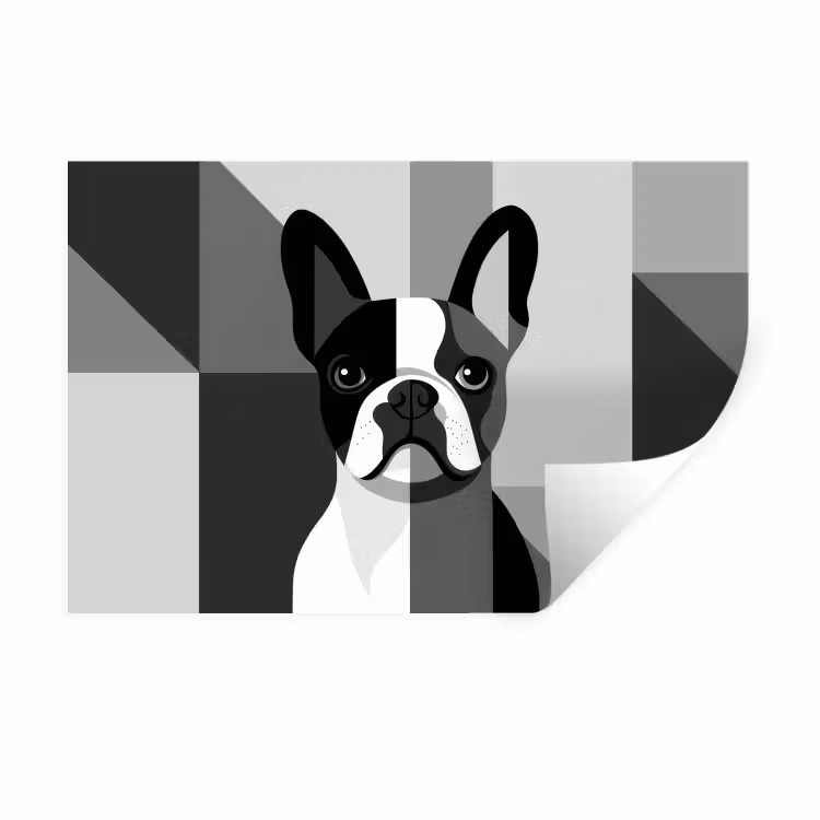 Buldog - Zwart - Abstract - Vlakken Muursticker klein -3d
