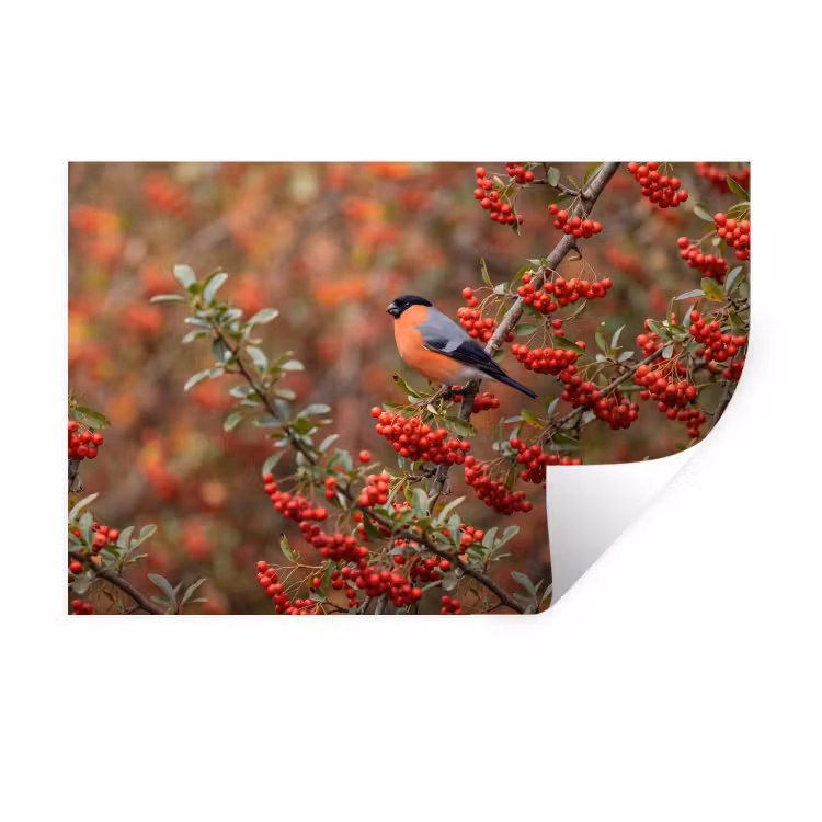 Goudvink - Bessen - Herfst - Natuur - Kleurrijk Muursticker klein -3d