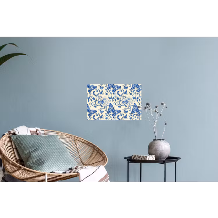 Vlinders - Bloemen - Blauw - Botanisch Muursticker klein 286 -plant
