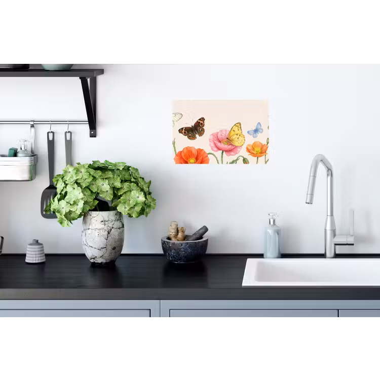 Vlinders - Klaprozen - Illustratie - Kleurrijk Muursticker klein -keuken