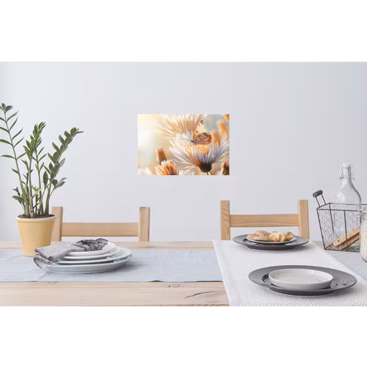 Vlinder - Bloem - Oranje Muursticker klein -eettafel