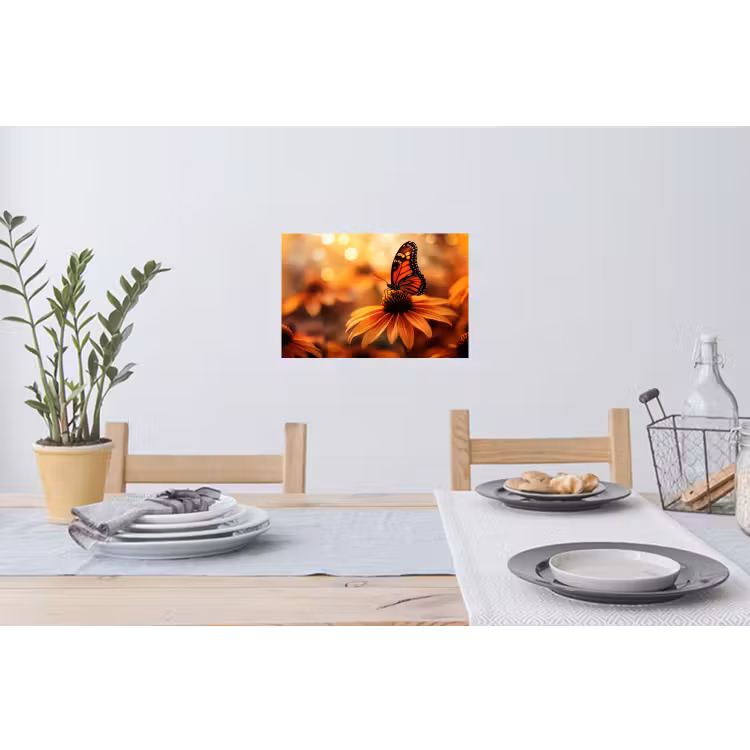 Vlinder - Bloemen - Oranje Muursticker klein -eettafel