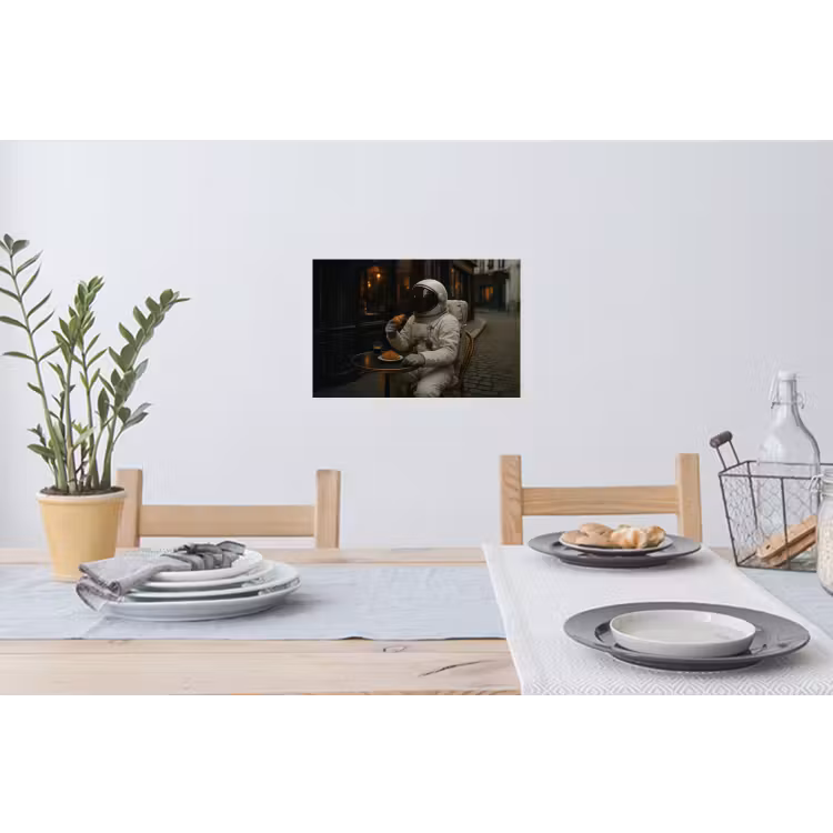 Café - Croissant - Koffie - Astronaut Muursticker klein -eettafel