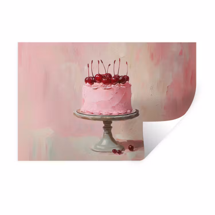 Taart - Pink - Cherry Muursticker klein -3d