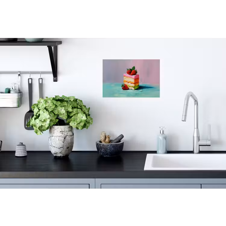 Taartje - Aardbeien - Glazuur - Kleurrijk Muursticker klein -keuken