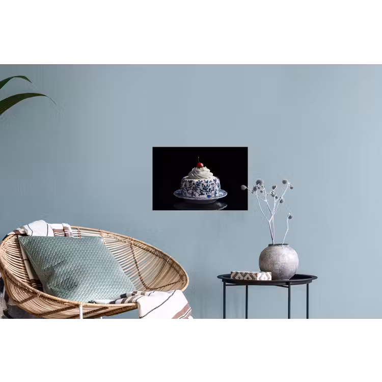 Taart - Slagroom - Kers - Bord - Delfts blauw Muursticker klein -plant