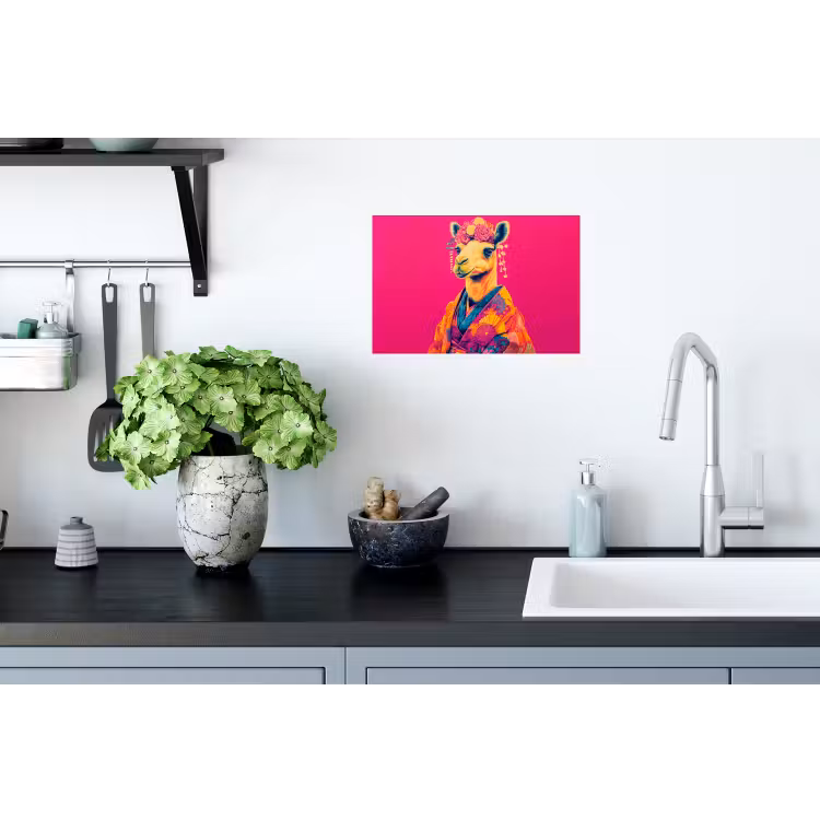 Kameel - Bloemen - Kimono - Waaiers Muursticker klein -keuken