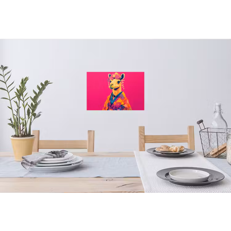 Kameel - Bloemen - Kimono - Waaiers Muursticker klein -eettafel