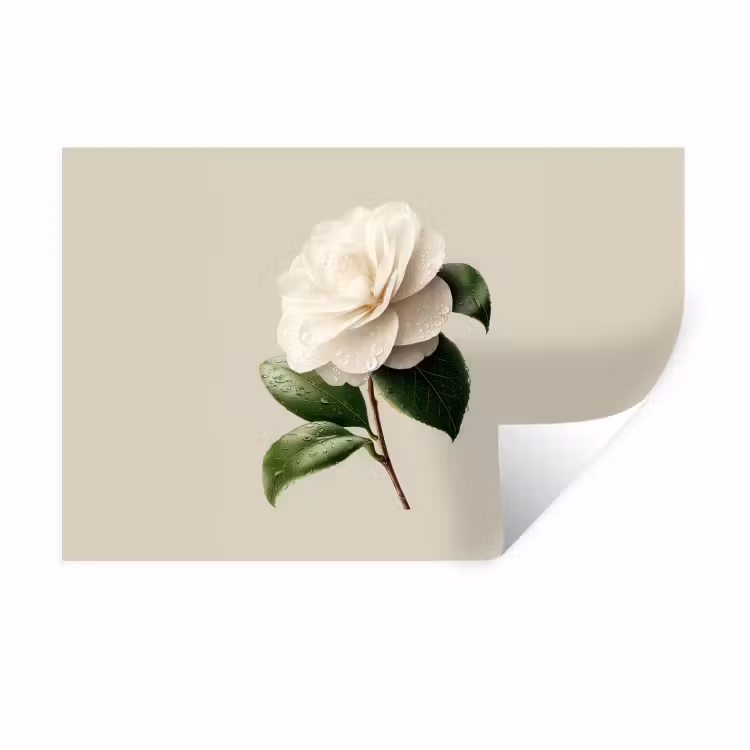 Cameliabloem - Wit - Groen Muursticker klein -3d