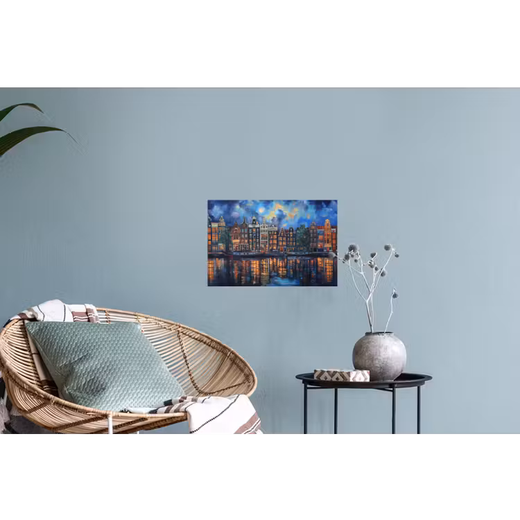 Grachten Amsterdam - Huizen - Stad - Kleurrijk Muursticker klein -plant
