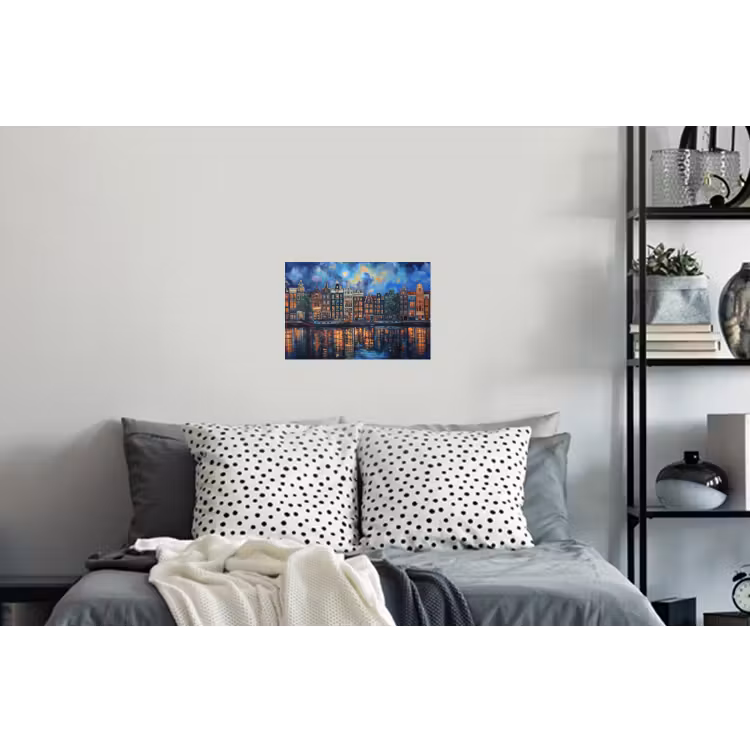 Grachten Amsterdam - Huizen - Stad - Kleurrijk Muursticker klein -slaapkamer