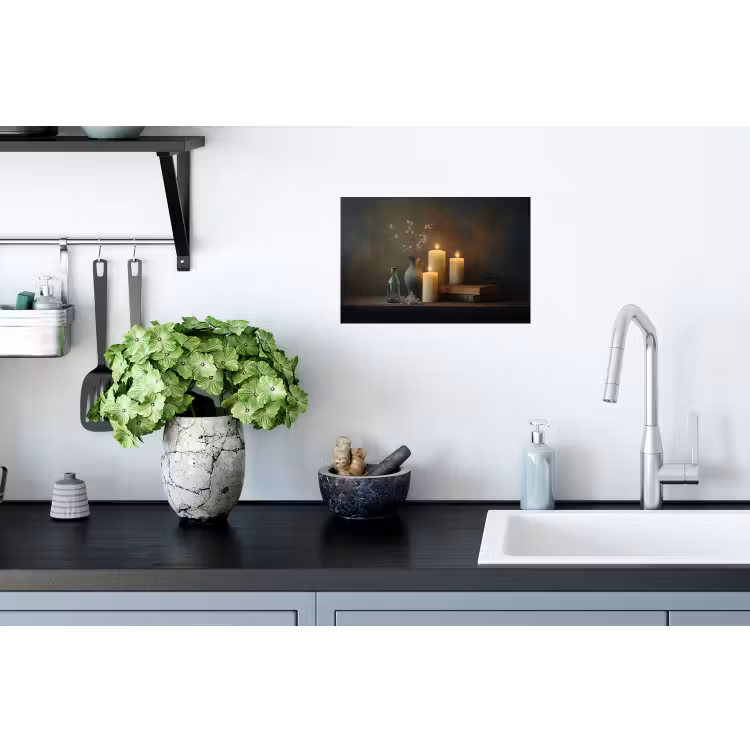 Kaarsen - Stilleven - Rustiek - Boeken Muursticker klein -keuken