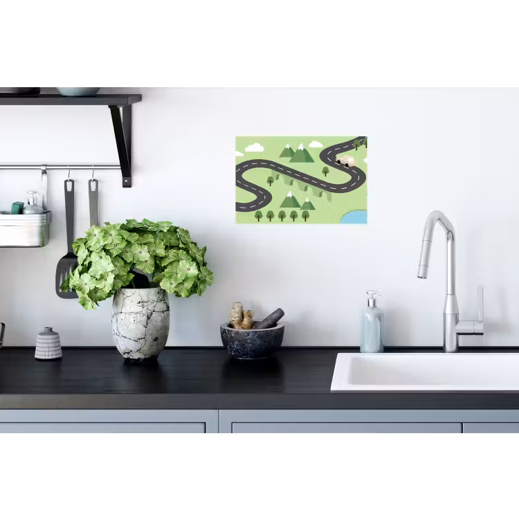 Auto - Bergweg - Natuur - Illustratie Muursticker klein -keuken