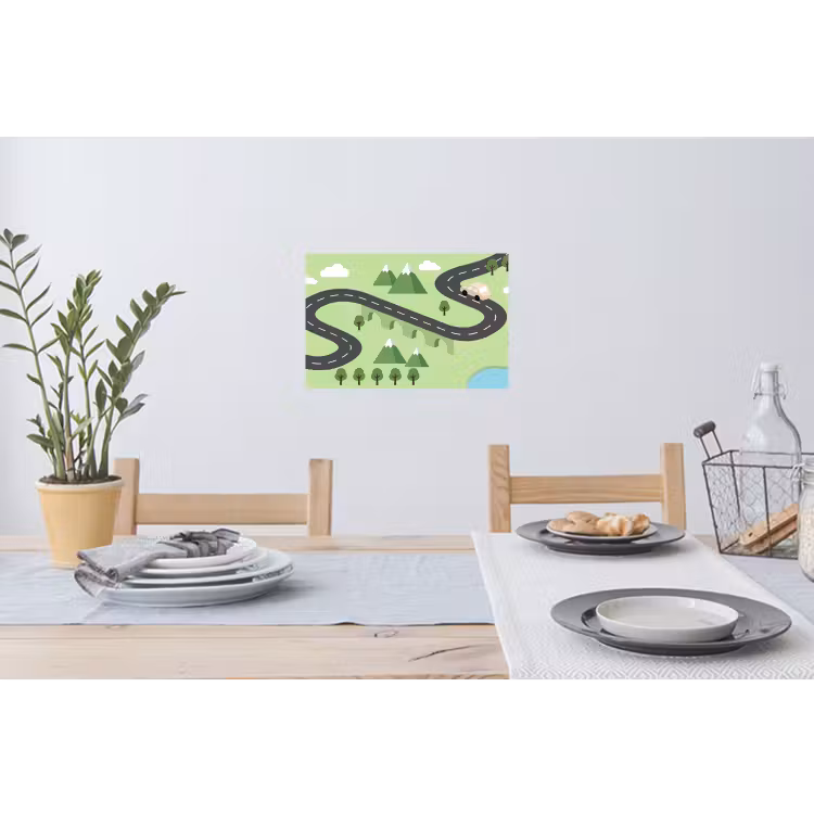 Auto - Bergweg - Natuur - Illustratie Muursticker klein -eettafel