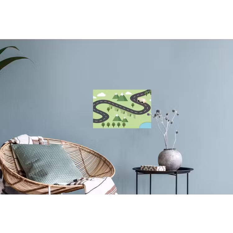 Auto - Bergweg - Natuur - Illustratie Muursticker klein -plant